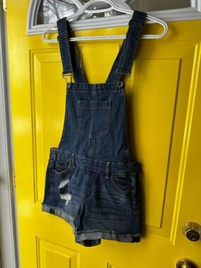Dollhouse Dark Blue Denim Short Overalls
